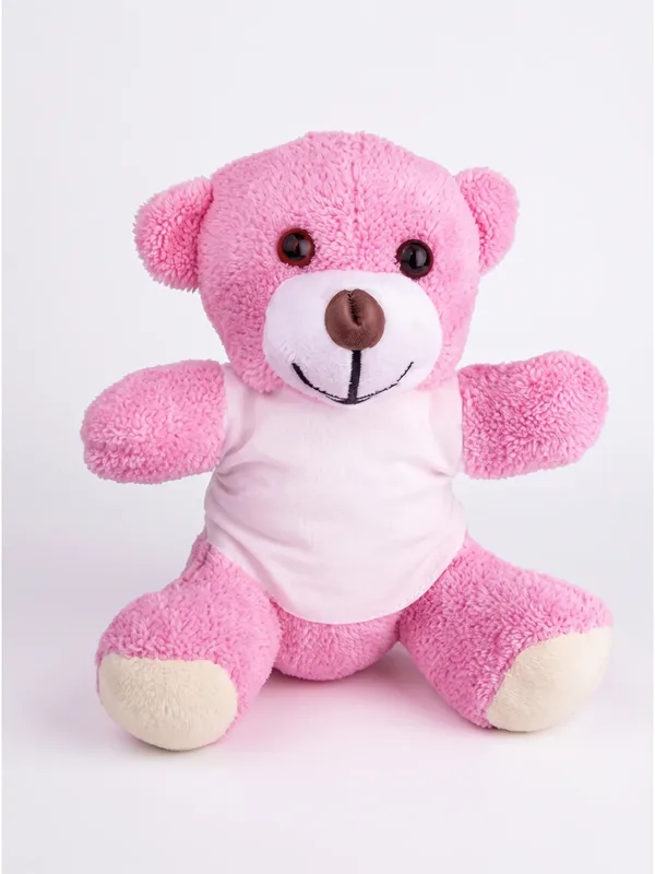 Pembe Pelüş Oyuncak Ayı 20 cm için ayının giydiği tişört önü logo uygulamalı ürün görseli