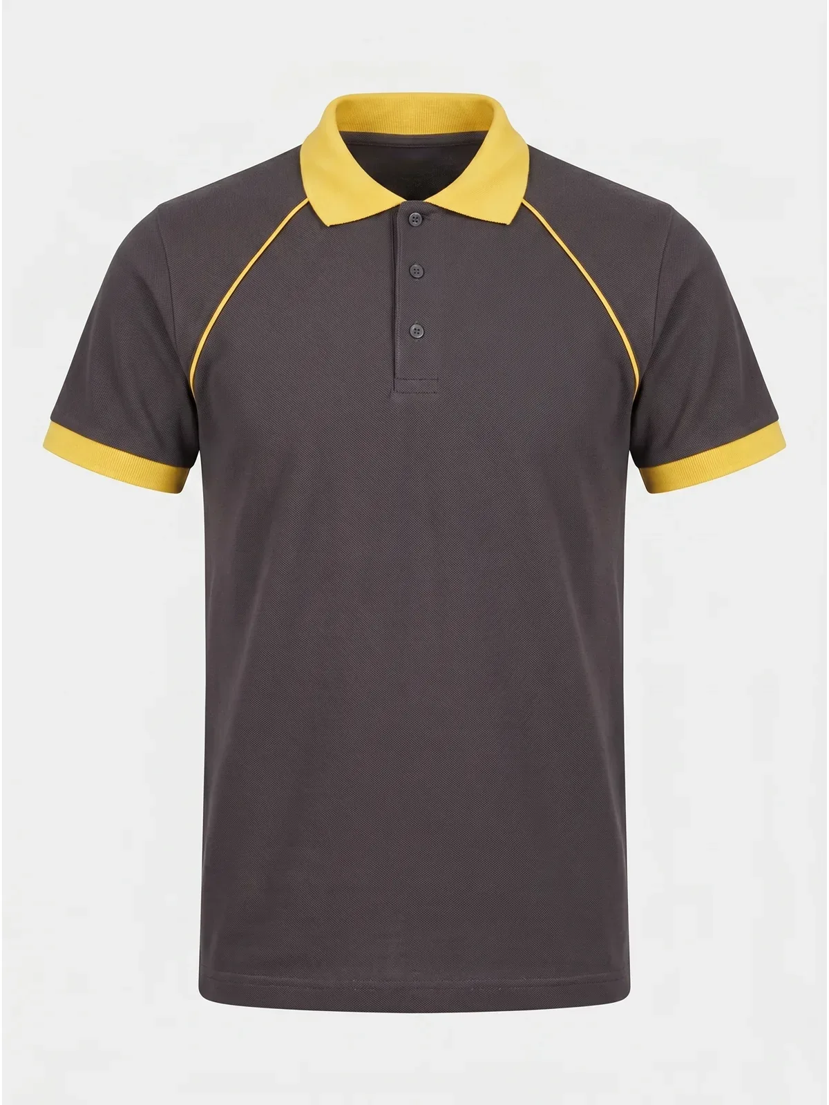 Polo Yaka Tişört Reglan Kol Antrasit Sarı için göğüs / sırt logo uygulamalı ürün görseli