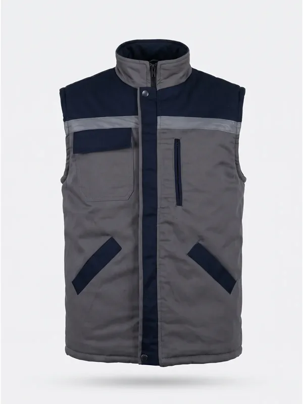 Gabardin İş Yeleği Reflektörlü Gri Lacivert için sol göğüs / sırt logo uygulamalı ürün görseli