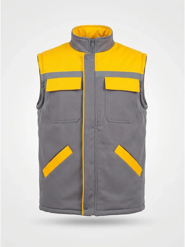 Gabardin İş Yeleği Reflektörlü Gri Sarı için sol göğüs / sırt logo uygulamalı ürün görseli